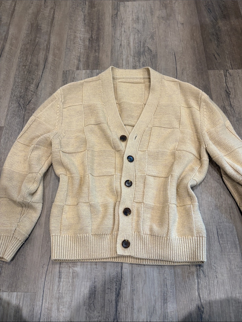 Men's Beige/ Tan Cotton Wool Knit Button-Up Sweater Cardigan